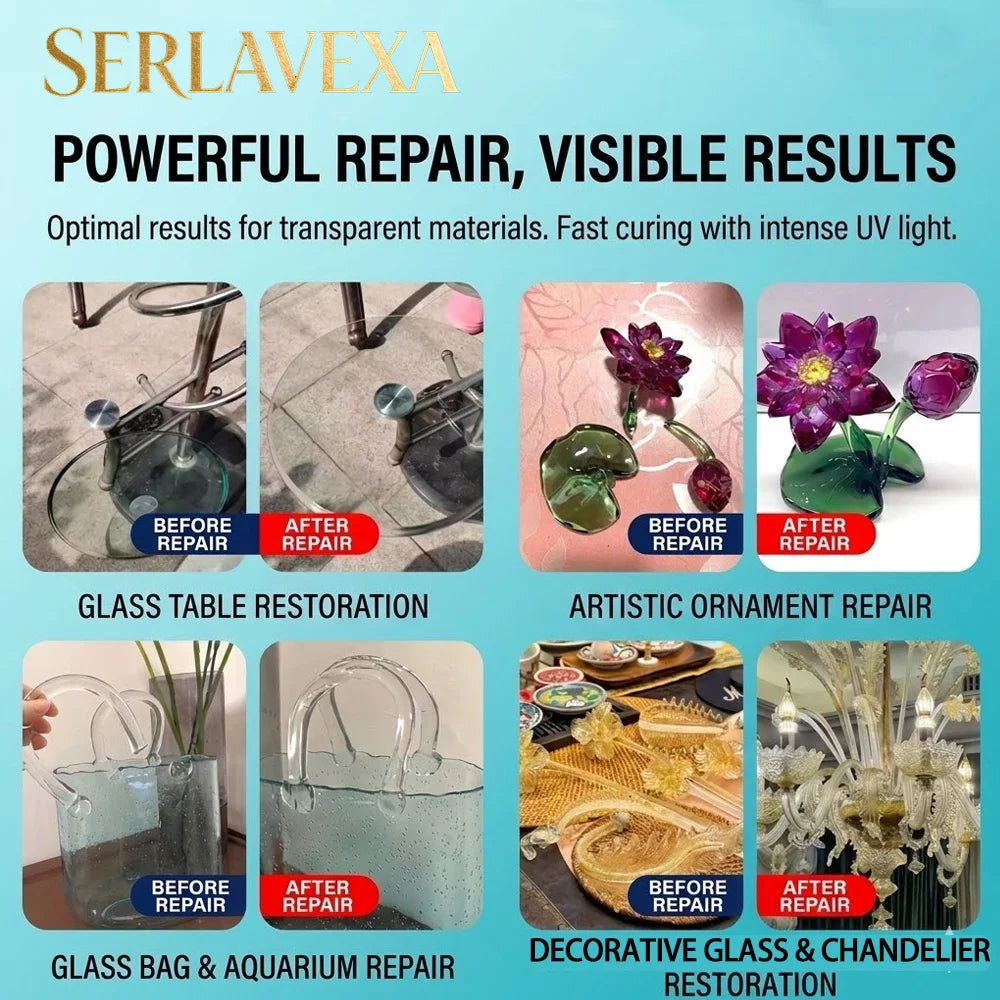 SERVAVEXA 110ml UV Light Cure Adhesive Kit with Lamp, Clear High Viscosity Glue for Glass to Metal Bonding, Waterproof