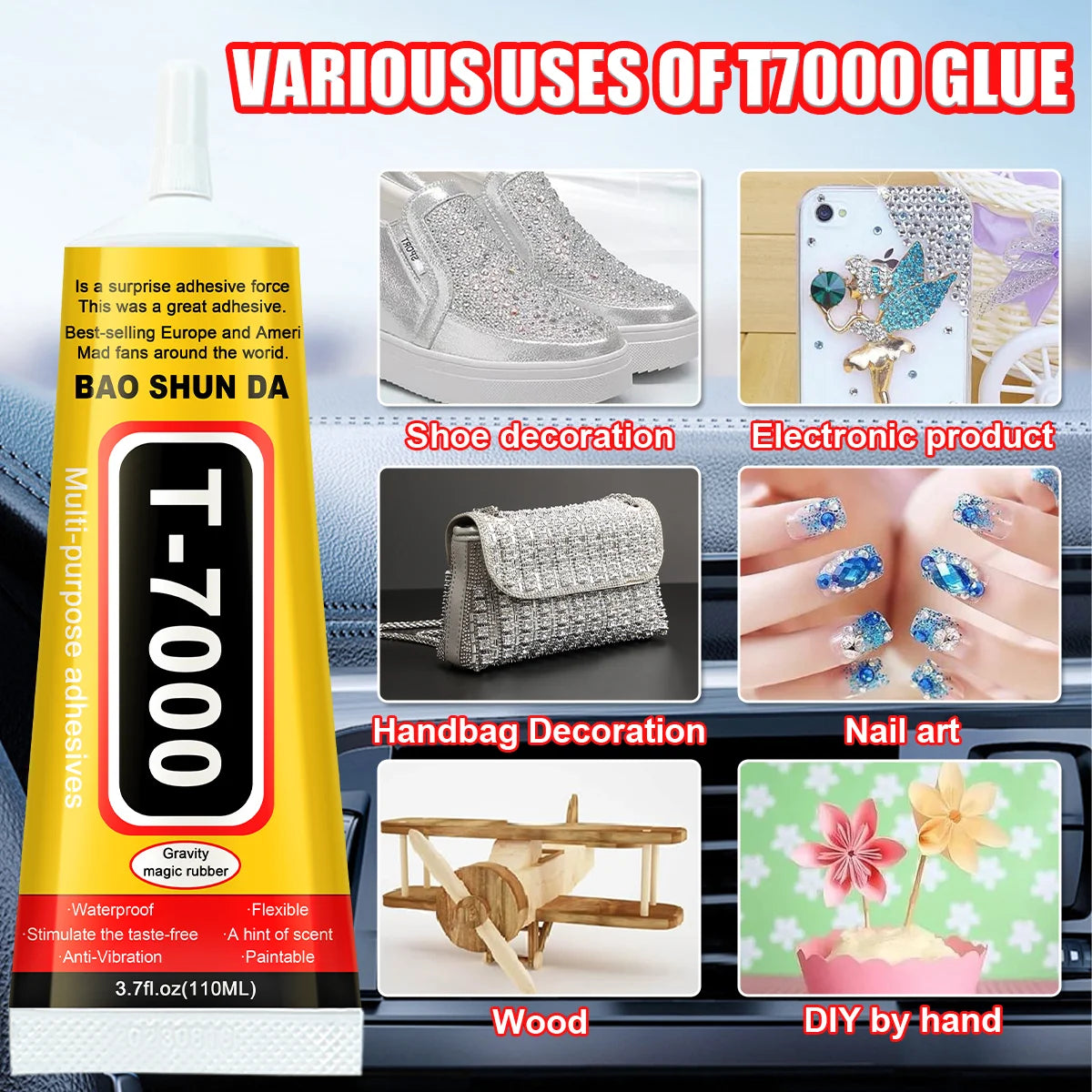 T7000 Black Soft Adhesive T-7000 Computer Touch Screen and Mobile Phone Touch Screen for Anti-Vibration Shelf Repair Coating 15/25/50/110ml with Precision Syringe