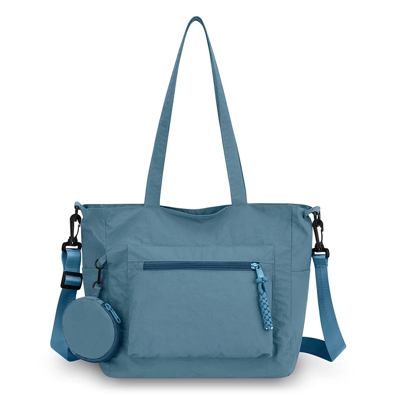 Women Nylon Tote Bag Detachable Crossbody Strap Coin Purse Multi Pocket Handbag For Daily Travel Work Shopping