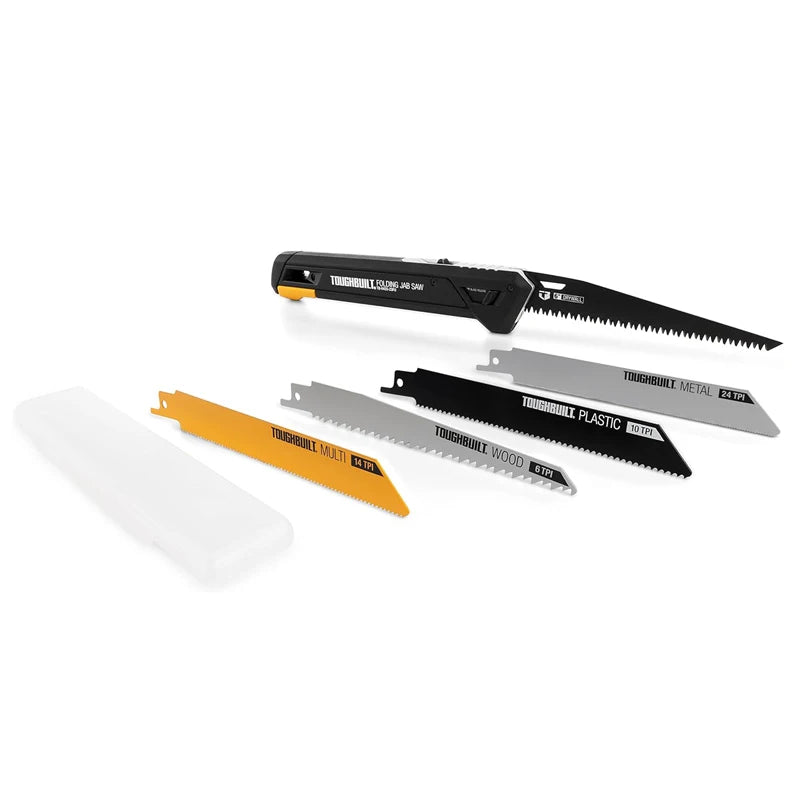 ToughBuilt TB-H4S5-23FU Foldable Jab Hand Saw Set, 4 Multi-Purpose Blades Drywall Wood Plastic Cutting Utility Saw