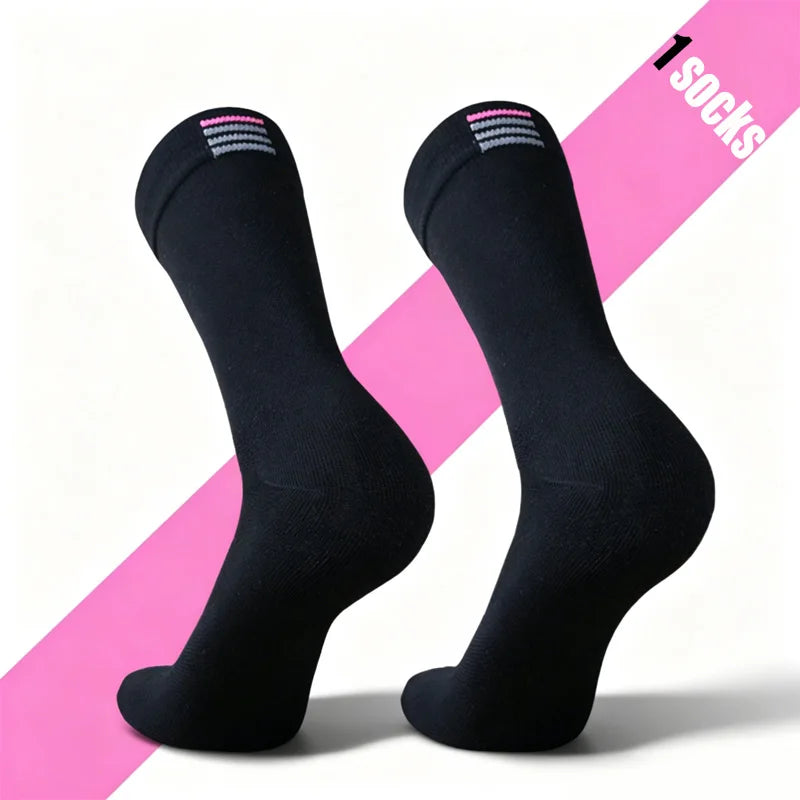 1 Pair Breath Mesh Socks Chic Pink Stripe Cuff Lightweight Sweat Resistant Cycling Running Socks for Outdoor Workout Unisex