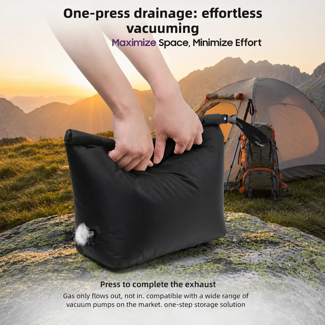 Outdoor Camping Vacuum Compression Bag No Pump Waterproof Storage Organizer for Sleeping Bag Hiking Backpacking Space Saving
