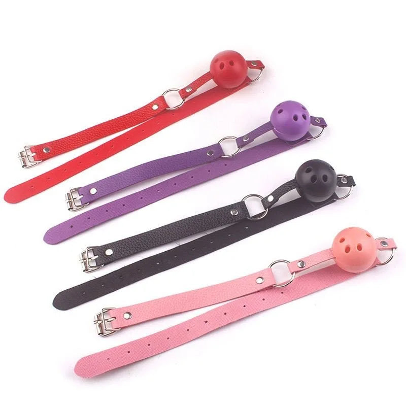 4 Colors Faux Leather Mouth Gag Adjustable Plastic Ball Adult Flirting Fetish Roleplay Game Props Couples BDSM Bondage Sex Toys