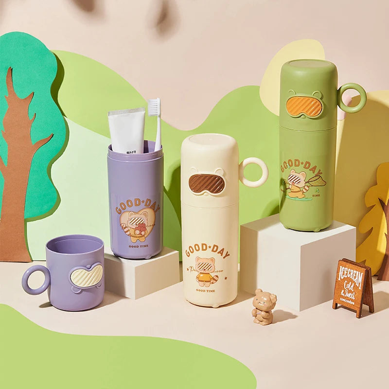 Creative Little Raccoon Wash Cup Home Travel Toothbrush Box Portable Cute Glasses Bear Toothbrush Box