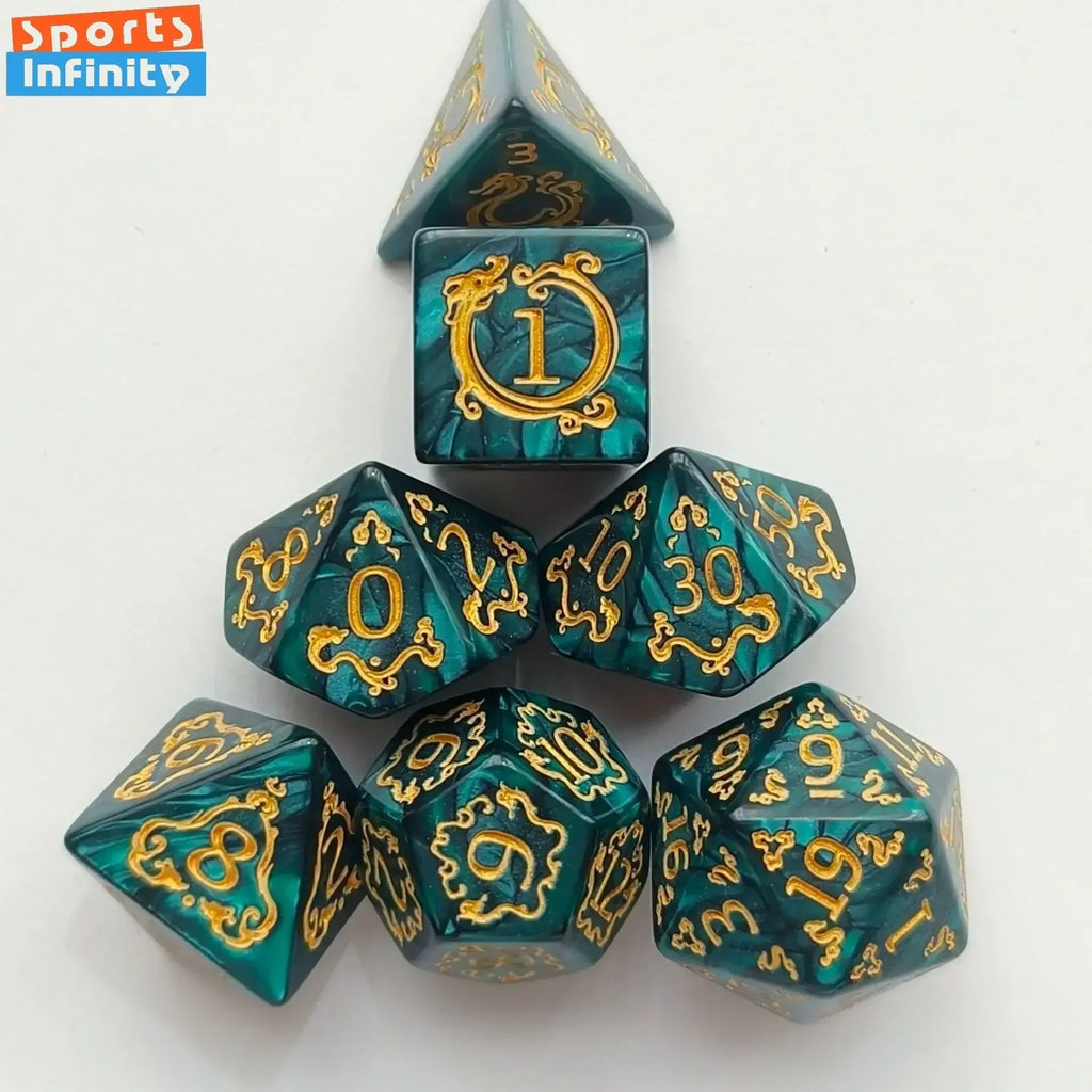 7pcs/set of Dragon Pattern Number Dice for DND Rpg Trpg COC Cthulhu Running Group Table Board Game Dnd Dice Set Polyhedral Dice