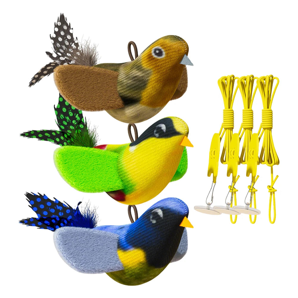 iLMH Indoor Interactive Birds Toy for Cat Chasing Teasing Toy Sounding Catnip Cat Teaser Toy Self-hilarity Wall Hanging Cat Toy