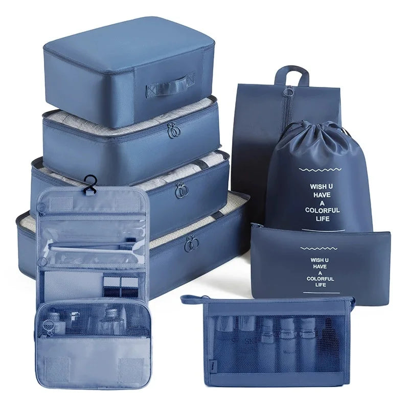 Travel Storage Bags Set 7/8/9/10-Piece Digital Toiletries Organizer Suitcase Packing Cubes for Clothes Shoes Clothes Tidy Pouch