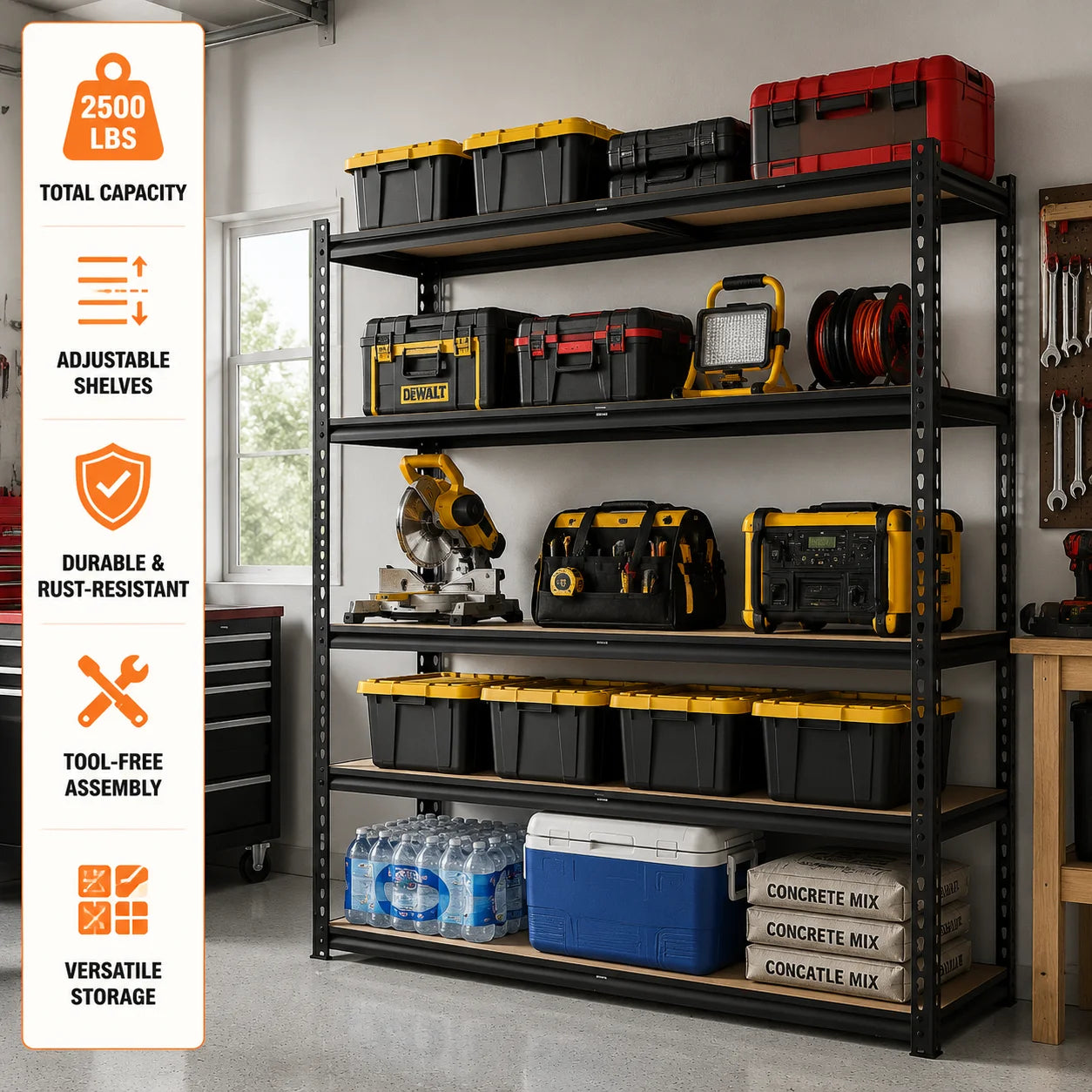 Industrial Heavy Duty Metal Storage Shelves 5 Tier Adjustable Boltless Rack, 60x24x72 Inch Steel Shelving Unit with 3000 LBS Capacity, Garage Storage Organizer for Tools, Supplies, Kitchen Pantry, Basement and Workshop