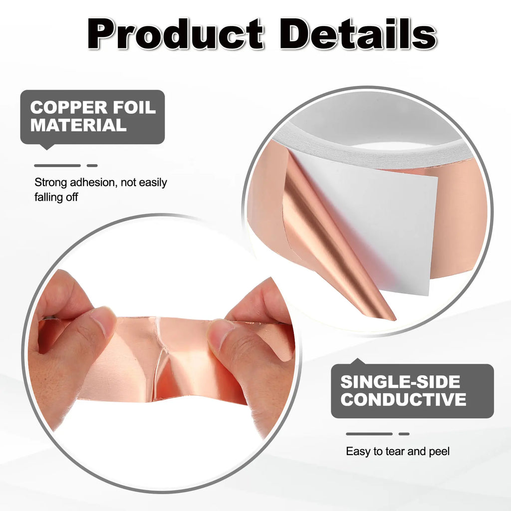 1/2Pcs 10-50Meter Copper Foil Tape Single Conductive Adhesive Tape with Correction Tool for EMI/RFI Shielding/Electrical Repairs