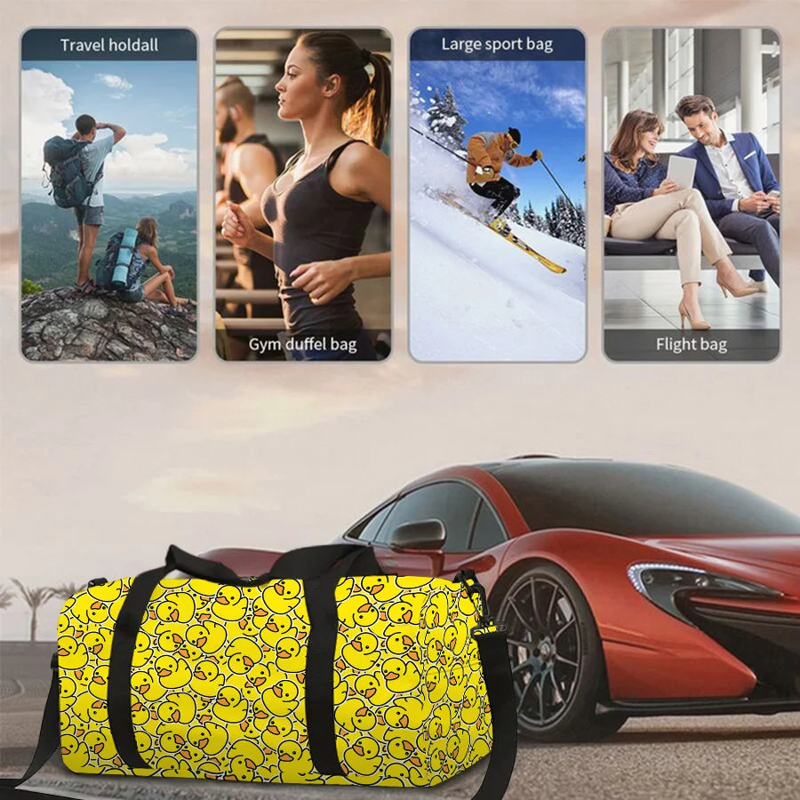 Large Travel Bag Yellow Duck Pattern Multi-Functional Duffle Tote Bag Handbags Waterproof Gym Bags for Boys/Girls Fitness Bag