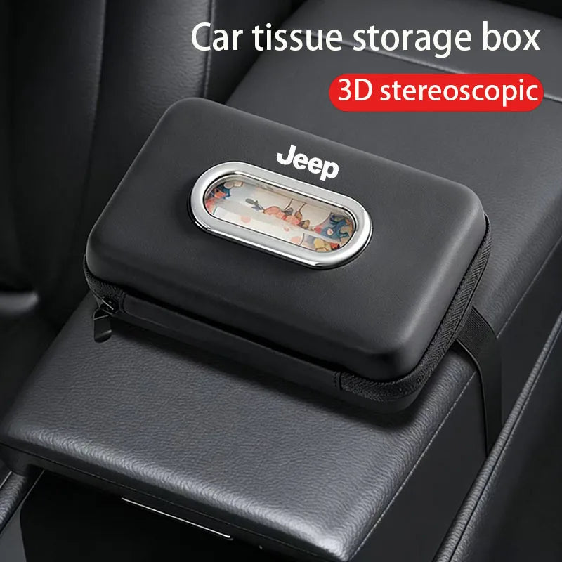 Car central armrest box leather tissue box for Jeep Grand Cherokee Wrangler Rubicon Renegade Patriot Compass Commander