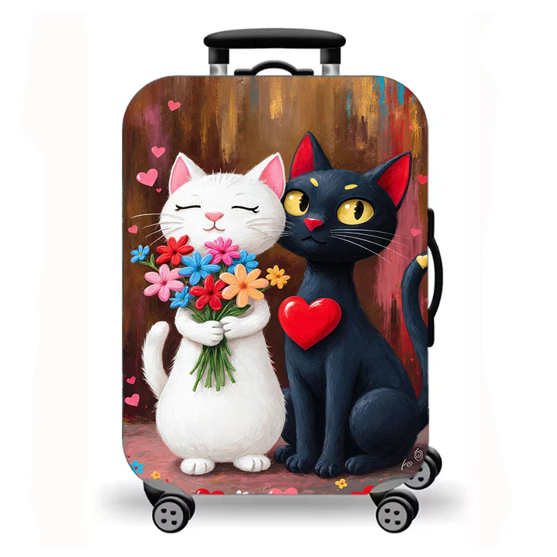 Luggage Cover, Cute Cat Kitten Floral Starry Night Print Stretch Suitcase Protector, Washable Anti-Scratch Travel Baggage Cover