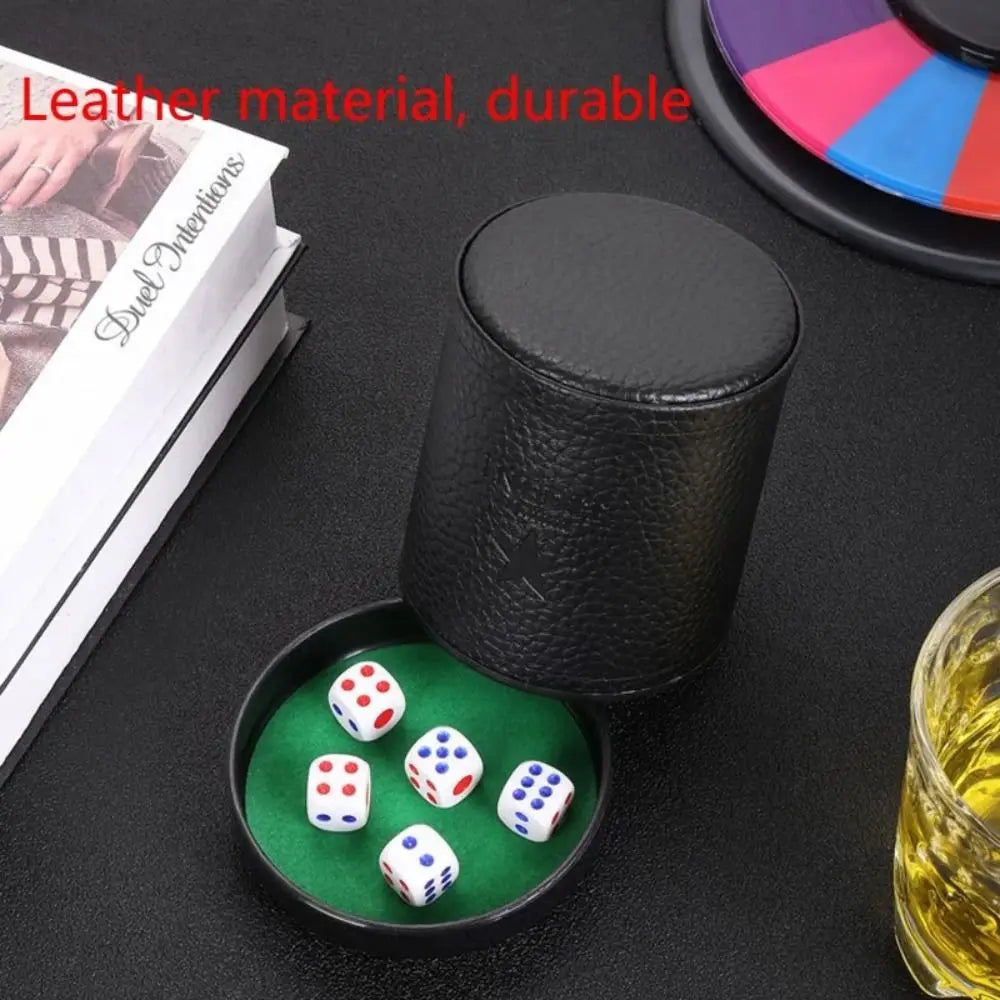 Green Red Leather Dice Cup with Lid Lining Interior Quiet in Shaking for Liars Dice Farkle Yahtzee Board Games with 5 pcs Dice