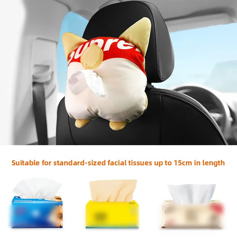 Creative Car Tissue Box, Corgi Cartoon Car Tissue Cover, Multi-Functional Car Armrest Box, Seat Back Tissue