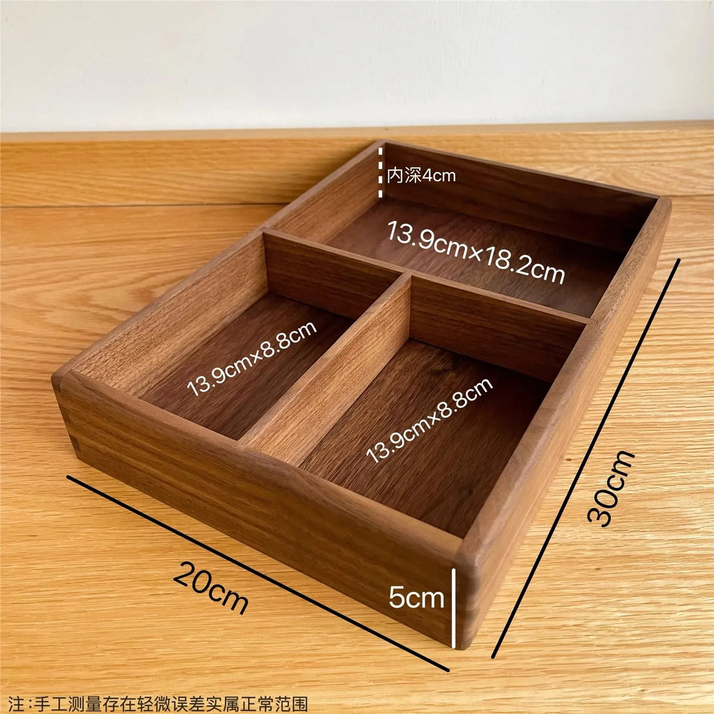 Compartment Solid Walnut Desk Organizer Precision-Crafted Wooden Storage Box for Office Supplies & Stationery