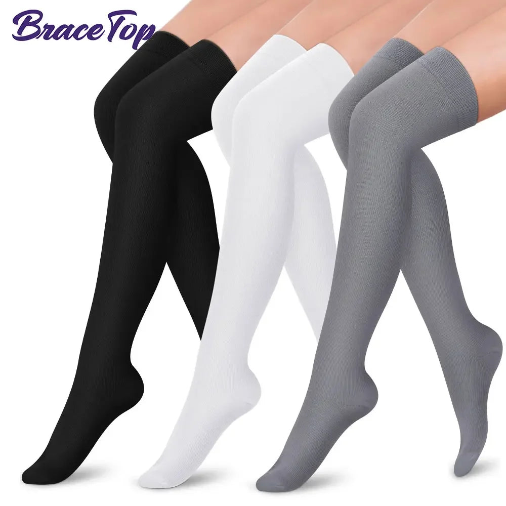 1Pair Sport Thigh High Compression Socks for Running, Edema, Varicose Veins, Pregnancy & Nursing
