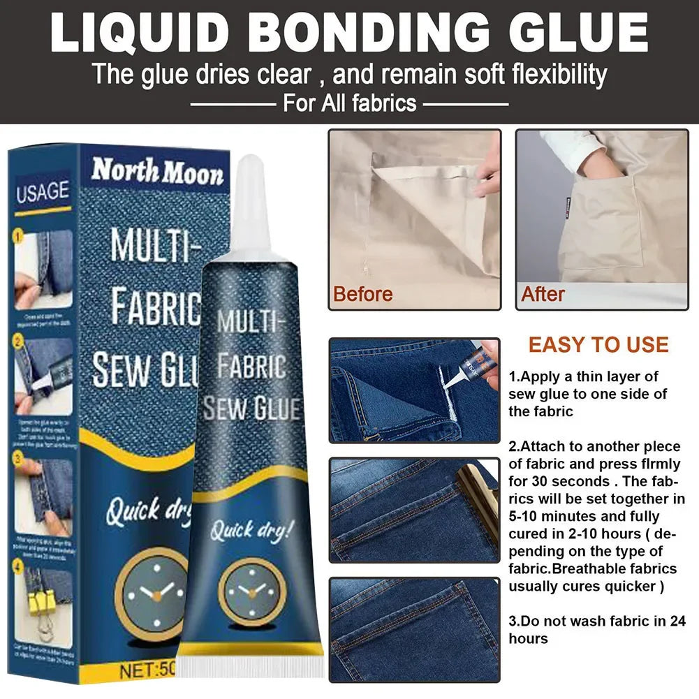 50ml Fabric Stitch Adhesive Quick Dry Fabric Patching Glue Versatile Fabric Repair Seam Adhesive Waterproof for Denim Repairing