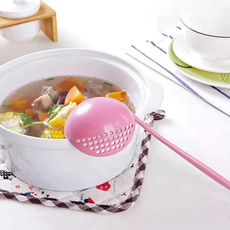 2-in-1 Soup Spoon, Long-handled Spoon Plastic Colander Filter Tableware Room Spoon Plastic Kitchen Accessories