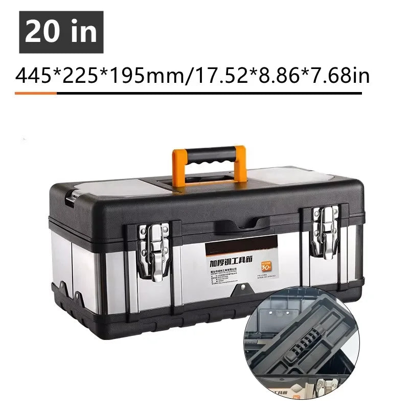 toolbox stainless steel suitcase 14/17/20 inch household portable tool box hardware tool box storage metallic briefcase
