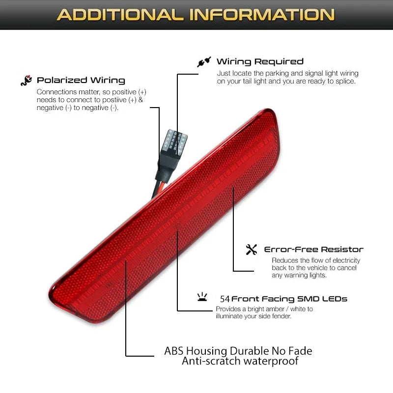 iJDM For Ford Mustang T10 Red Full LED Rear Side Marker Light Accessories ,Replace OEM 4R3Z15A201BA Back Sidemarker Lamps 05-09