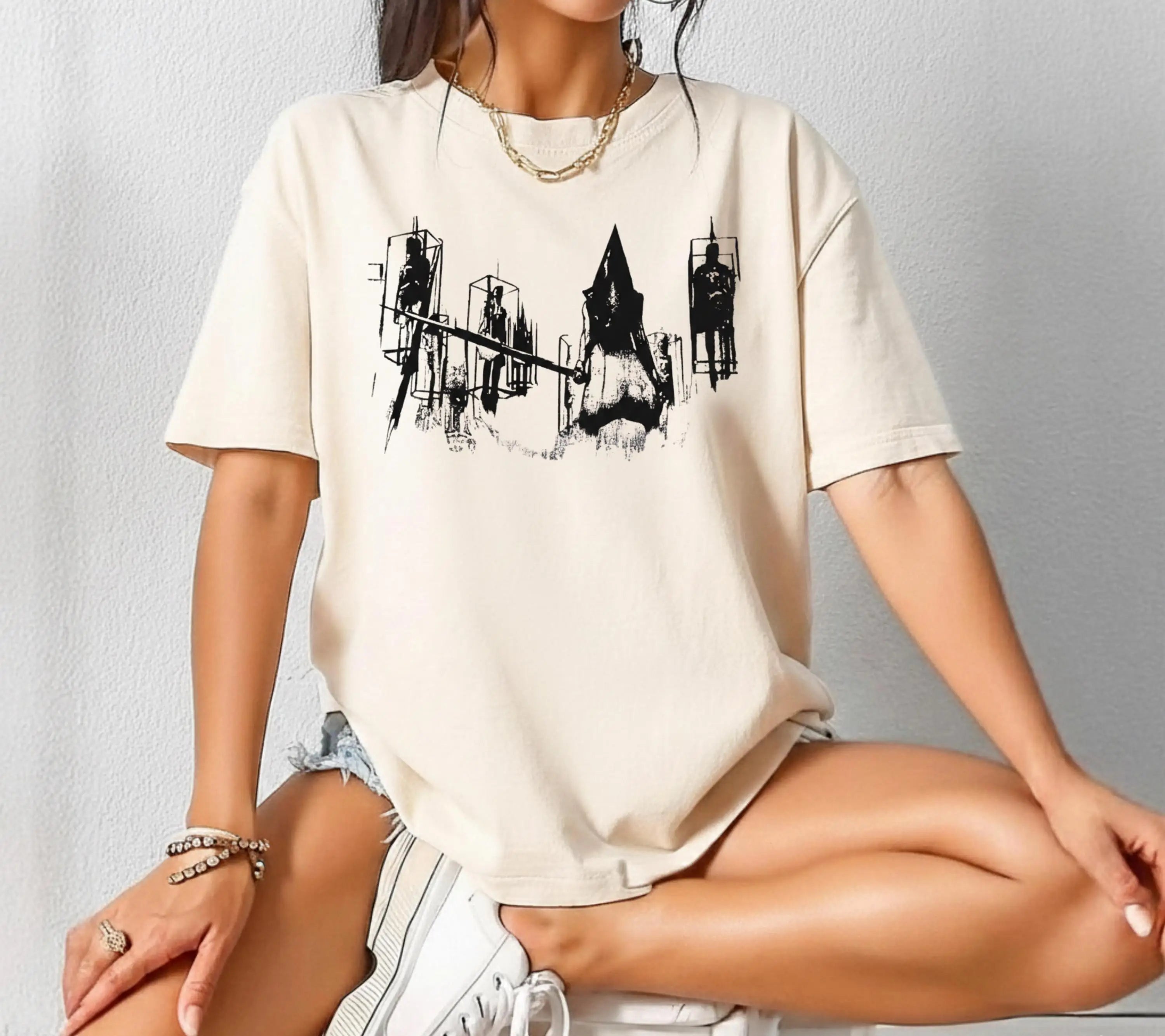 Plus Size Summer Women's Vintage Silent Hill Gamer T-Shirt  Cotton Breathable Stylish Versatile Street Style Oversized