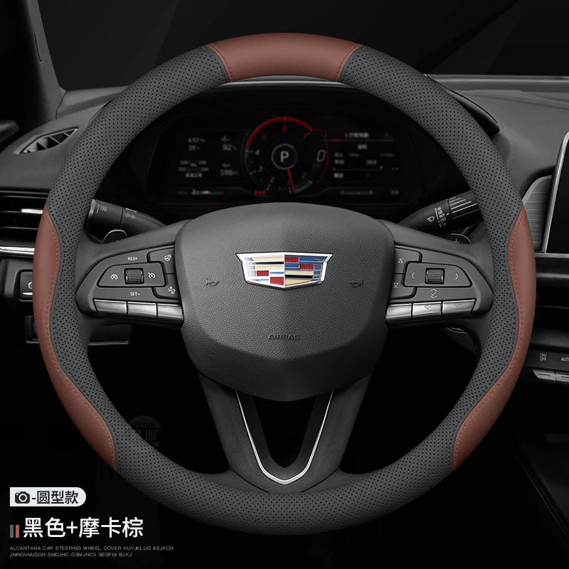 For Cadillac CT4 CT5 CT6 XT4 XT5 XT6 ATS CTS XTS SLS SRX Escalade 37-38cm Leather Anti-slip Car Steering Wheel Cover Accessories
