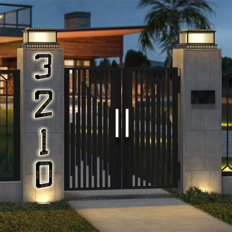 12CM Solar LED House Number Sign Auto Light Sensor Waterproof Outdoor Address Number Plate Lamp for Villa Yard Garden Home