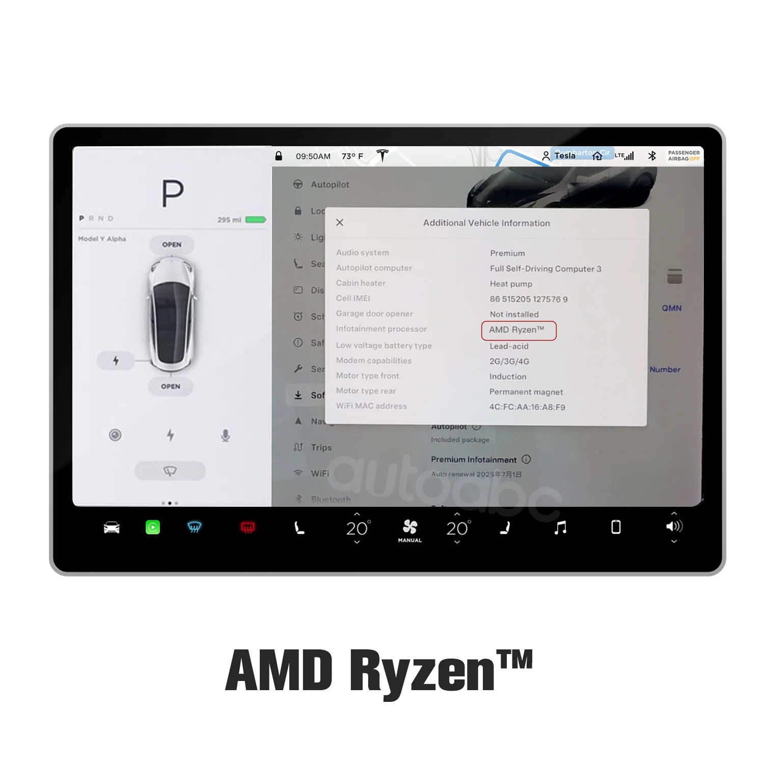 AUTOABC Wireless CarPlay Android Auto for Tesla Model 3 Model Y 2019-2024 Support for Aftermarket Cameras