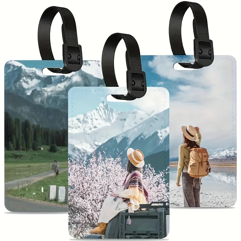 Custom Photo Leather Luggage Tags, Colorful Pattern Boarding Pass Tags Travel Accessories Meaningful Gift for Friends and Family