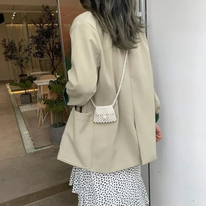 Heart Mini Bags for Women Delicate Pearl Cute Shoulder Crossbody Bag Stylish Versatile Sweet Girls Solid Color Leisure Holiday