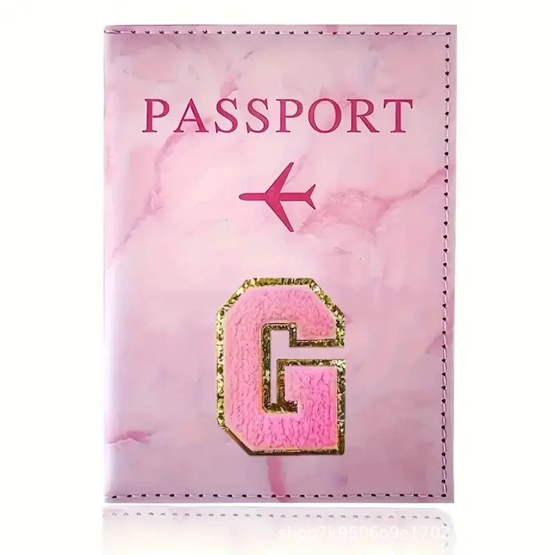 Pink PU Leather Passport Holder with Embroidery Label, Ticket & ID Credit Card Holder Cover, Travel Accessories