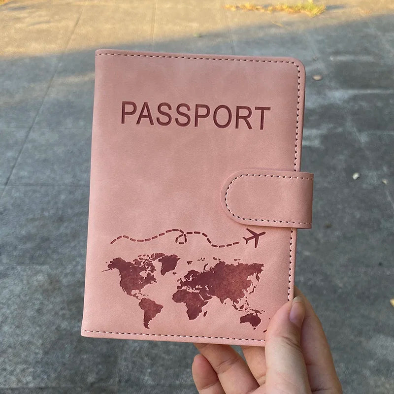 Custom Name Passport Cover Fashion Word Map Passport Holder Rfid Magnetic Buckle Travel Wallet Case for Passports