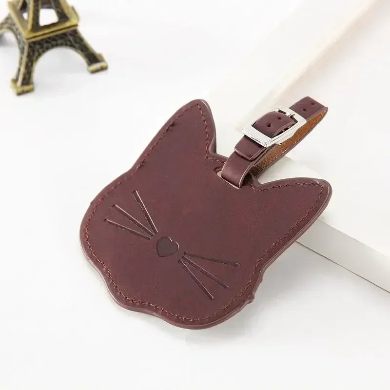 Cute Cat PU Leather Luggage Tag Suitcase Luggage Label Baggage Boarding Bag Portable Name ID Address Holder Travel Accessories
