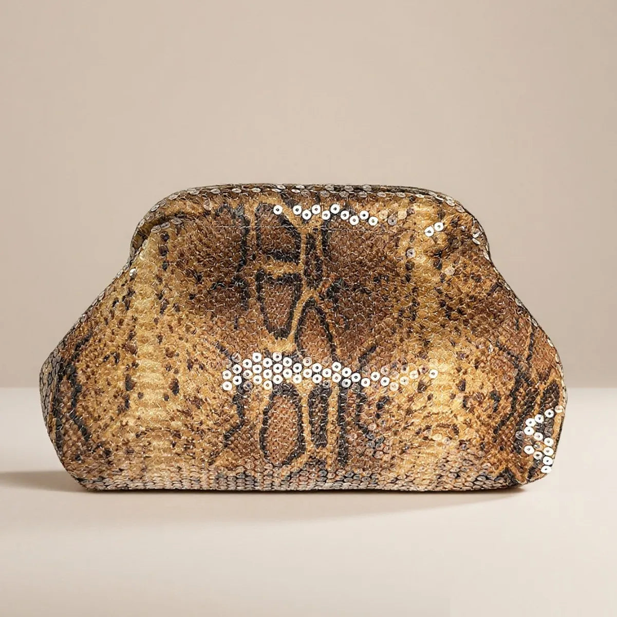 New model snake skin glitter clip handbag women's European and American style retro evening bag fashionable and versatile party