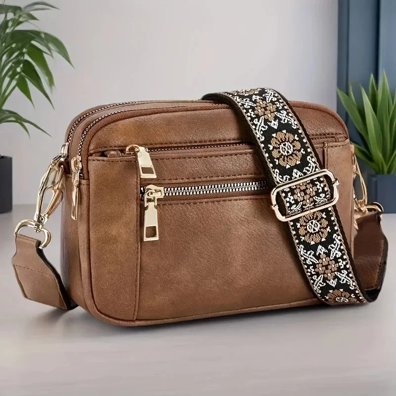 Retro fashion classic, women's multifunctional bag, zipper shoulder strap crossbody bag, small square bag, suitable for office w