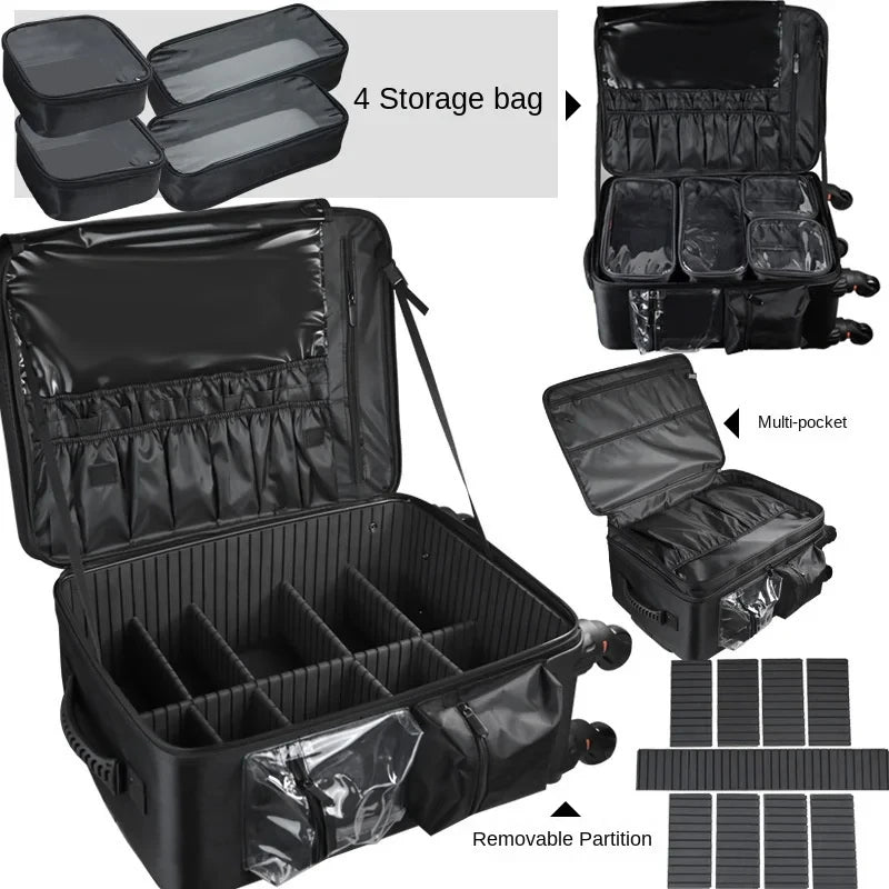 Professional Makeup Train Case Trolley Cosmetic Case Rolling Luggage Travel Suitcase Makeup Organizer Trolley Bags With Wheels