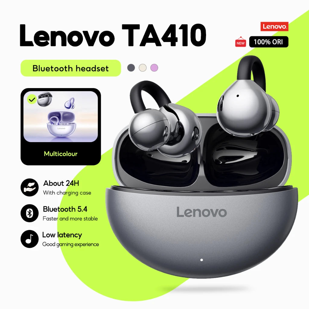 Lenovo Earbuds TA410 Bluetooth 5.4 TWS Ear Clip | Touch Control, Long Battery with Mic