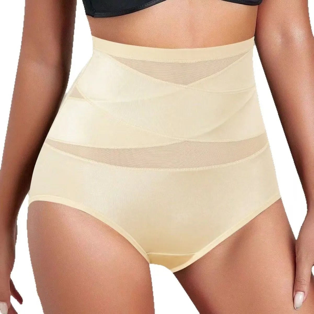 6pcs Plus Size High Waisted Tummy Tightening Ladies Panties Breathable Mesh Cross Hip Lifting Ice Silk Traceless Women's Panties