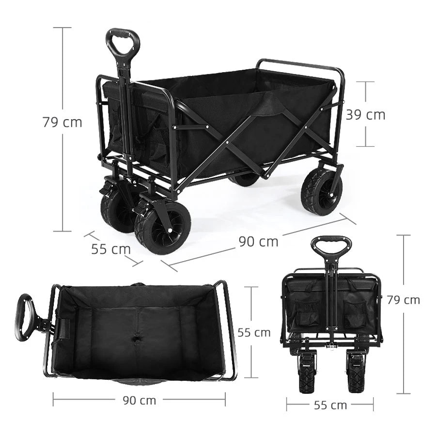 Heavy Duty Outdoor Folding Wagon Cart Large Capacity Collapsible Utility Trolley Portable for Garden Beach Camping