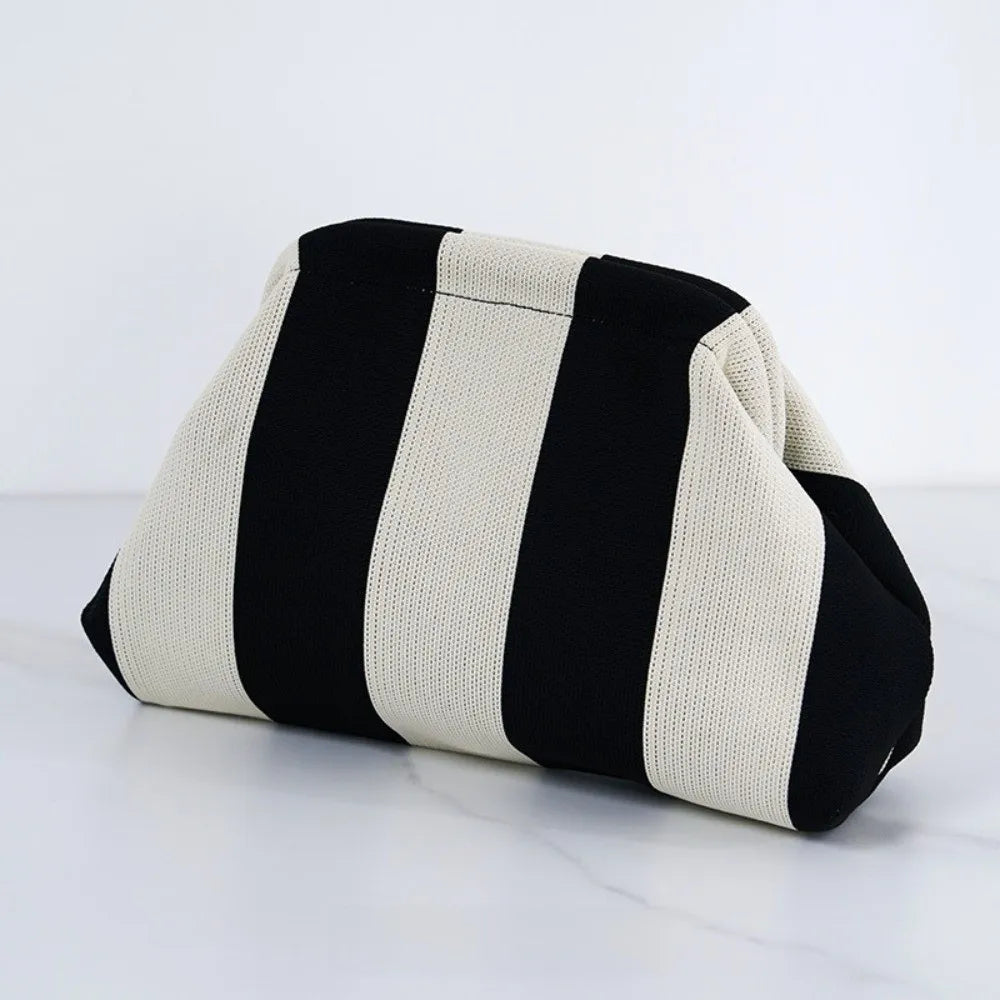 Elegant Woven Crochet Purses Large Capacity Striped Pattern Beach Clutch Handbags Woven Texture Colorblock Design