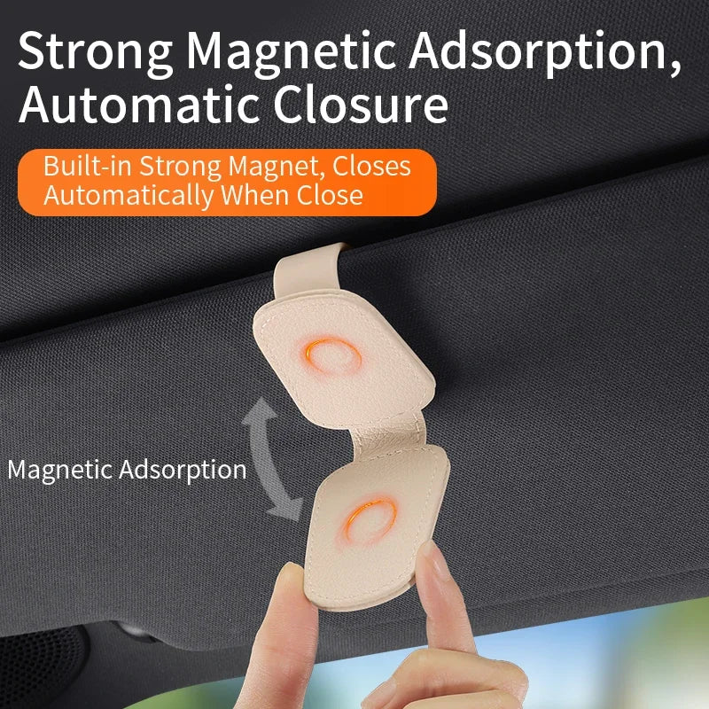 Multifunctional Car Eyeglass Clip, Automotive Glasses Holder, Leather Car Sun Visor Storage Box, Car Sunglasses Clip & Card Hold