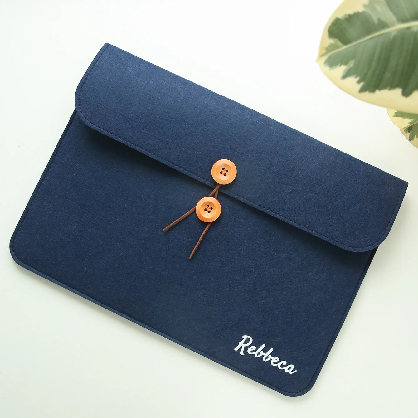 Custom Uv Printed Name Thick Felt A4 Document Envelope Bag Wooden Button Flap Paper File Holder Personalized Travel Storage Gift