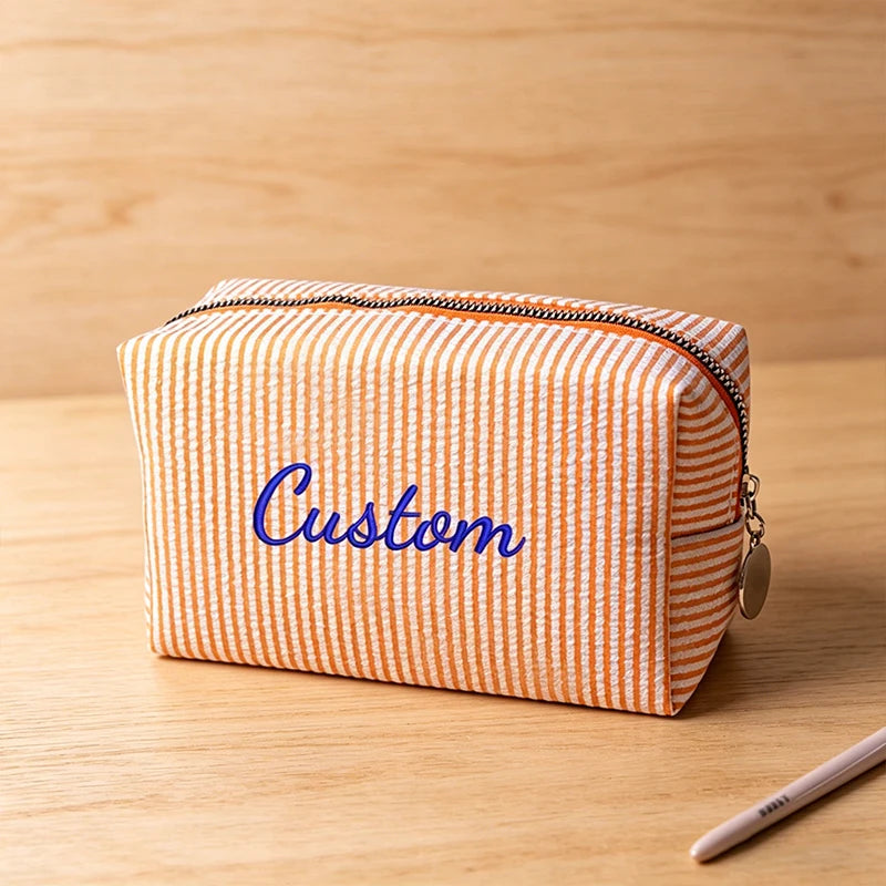 Customised Embroidery/Standard Style 2 Options, Striped Bubble Yarn Clutch, Makeup Bag, Back-to-School Season, Great Gift!