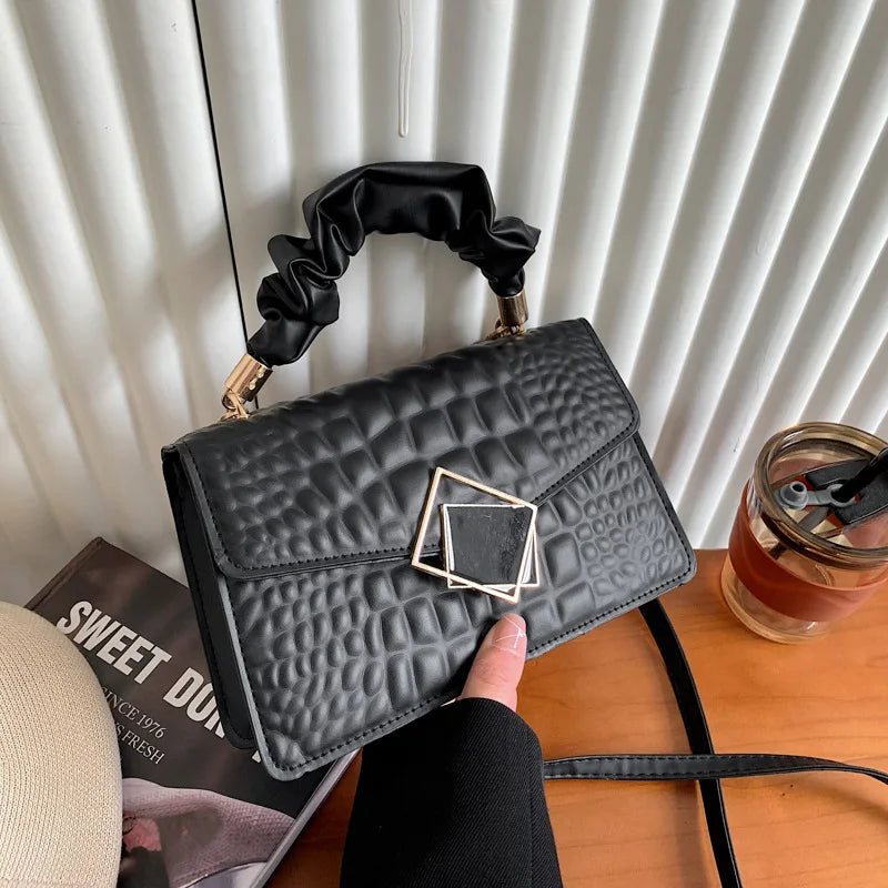 Elegant Snake Bone Chain Small Square Bag Women's Crossbody Simple Design Spring Summer New Style Trendy Handbag Purse