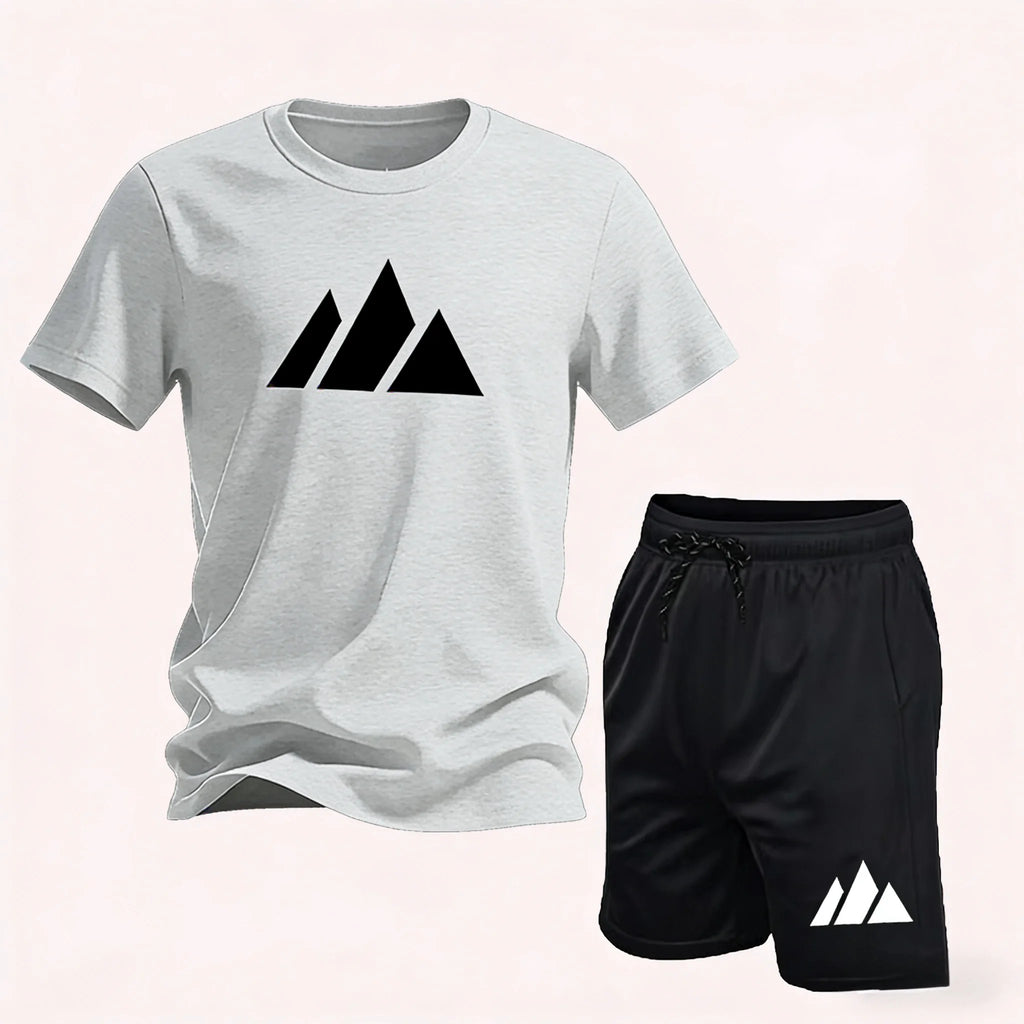2026 Summer Fashion Trendy Casual Sports Two Piece Set Youth Men's Short Sleeved T-shirt + Shorts Set6
