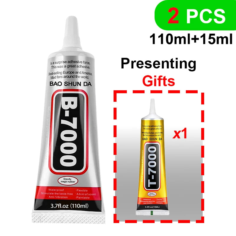 B7000/T7000 Adhesive for Mobile Phones, Jewelry, Metal, and Glass – Waterproof Transparent/Black Adhesive, 110g – Screen Repair