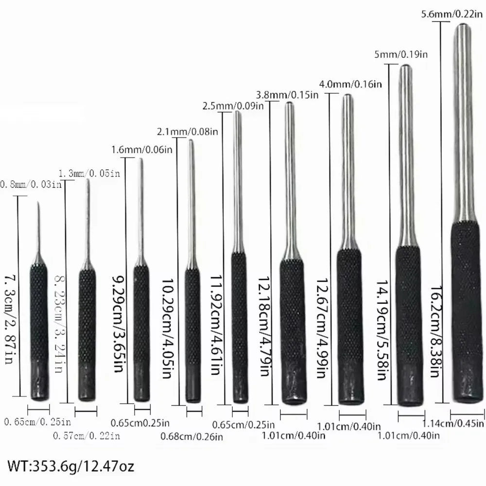 9Pcs High Hardness Steel Roll Pin Punch Set Hand Tool Professional Grade Chisel Tools Carrying Case Pin Removing Tool Carpenters