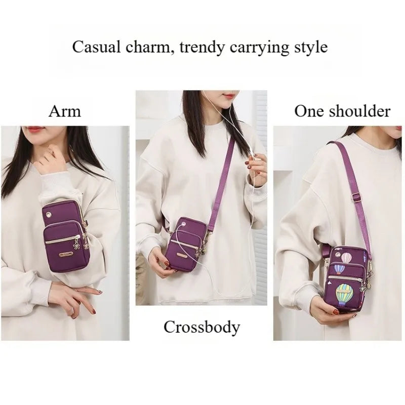 New Women's Phone Bag Three-Layer Crossbody Bag Outings Fabric Bag Arm Bag