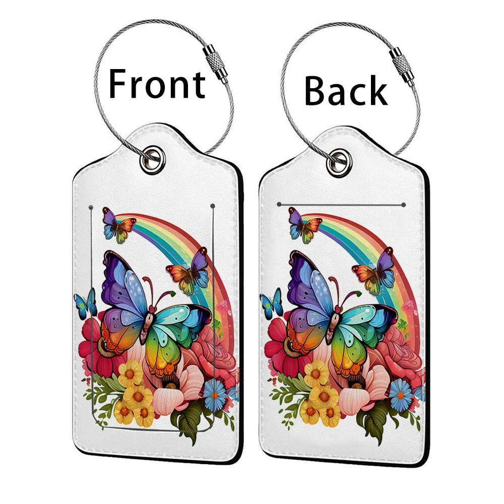 HOT SALE Tyrant butterfly Leather Business Luggage Tag Suitcase Address Label Luggage Boarding Case Label Name ID Address Clip