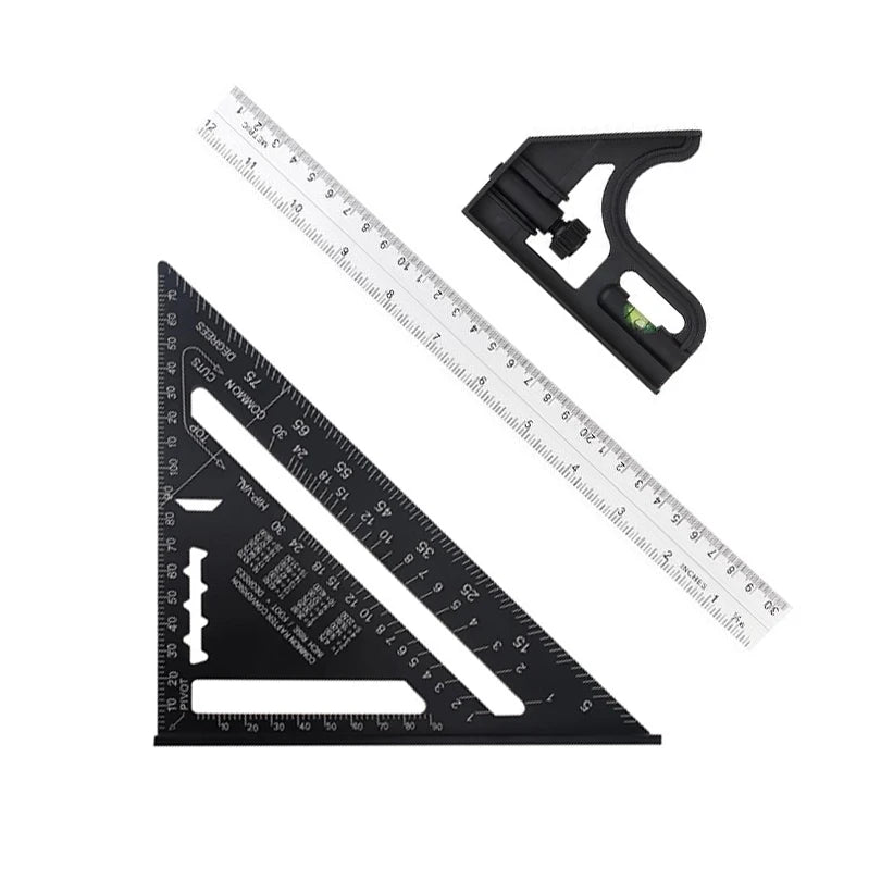 1 or 2pcs/set Alloy +ABS Adjustable Protractor Square and Triangle Rulers, 7 Inch and 12 Inch Angle Ruler Combination Set